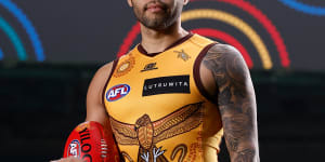 Hawthorn’s Jarman Impey in the guernsey he designed.