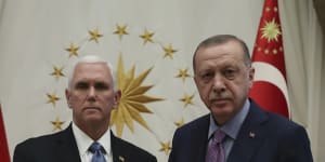 US Vice-President Mike Pence meets with Turkish President Recep Tayyip Erdogan.