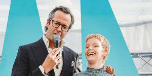 Hamish McLachlan and cancer patient Tess McMurtrie at the Sony Foundation River 4Ward lunch. 