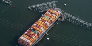 The Dali container vessel after striking the Francis Scott Key Bridge.
