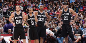 Manu Ginobili (20),Tony Parker (9) and Tim Duncan (21) in 2014. 