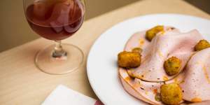 LP's mortadella and olive fritti (fried crumbed olives) served at the Dolphin Hotel in Sydney.