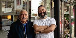 Umberto and Marco Fianzio outside the family’s Thornbury espresso bar,Umberto’s in High Street.