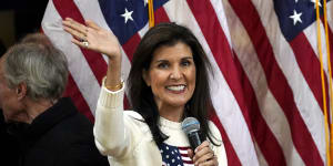 Republican presidential candidate Nikki Haley at a campaign event in Peterborough,New Hampshire.