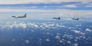 Aircraft of the Eastern Theatre Command of the Chinese People’s Liberation Army conduct joint combat training exercises around the Taiwan Island last week.