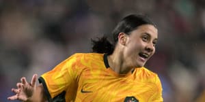 Sam Kerr celebrates her first-half strike in west London.