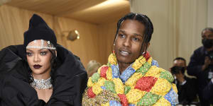 Rihanna,left,and ASAP Rocky are expecting their first child together. 