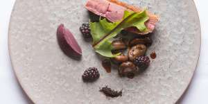 Dry-aged duck,blackberries and radicchio.