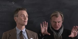 Christopher Nolan (right) directs Cillian Murphy in Oppenheimer.