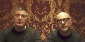 The founders of Dolce&Gabbana Domenico Dolce,left and Stefano Gabbana apologise in a video on Chinese social media in 2018,saying “sorry” in Mandarin seen on a computer screen in Beijing,China. 