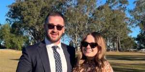 Darcy Bulman (right) and partner Nick Dinakis at the Wandin Estate winery.