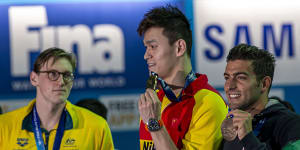 Mack Horton kept his distance from Sun Yang during the medal presentation at the Gwangju 2019 FINA World Championships,