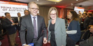 Prime Minister Anthony Albanese and Premier Jacinta Allan at the ALP state conference. 