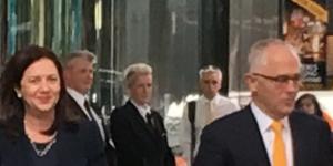 Queensland Premier Annastacia Palaszczuk and Prime Minister Malcolm Turnbull outside Waterfront Place in Brisbane.