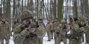 Volunteers in Ukraine’s Territorial Defence Forces train in a city park in Kyiv,Ukraine,this month,
