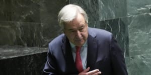 United Nations Secretary-General Antonio Guterres acknowledges the audience applause after addressing the 78th session of the UN General Assembly on Tuesday.