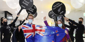 Jack Drummond and Abigail McKinstry were on one of the first flights out of Melbourne to New Zealand on Monday morning.