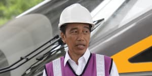 Indonesian President Joko Widodo visits one of the fast-train stations in West Java last October. 