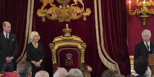 King Charles III before the privy council at his formal proclamation on Saturday.