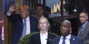 Former president Donald Trump arrives at Trump Tower in New York.