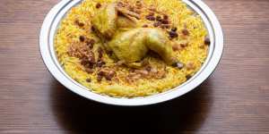 Go-to dish:Chicken mandi,a baked rice dish.