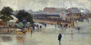 The AGNSW retrospective showed Arthur Streeton at his best:‘The railway station,Redfern’ (1893).