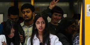 Commuters on a train at Parramatta station endure another day of chaos on Sydney’s rail network.