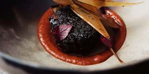 Go-to dish:Fresh blood pudding,quandong and pickled shallot.