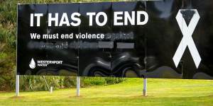 A white ribbon sign on Phillip Island has been defaced. 