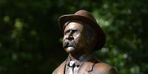 A statue of William Cooper brandishing a letter to the German consulate stands in Shepparton.