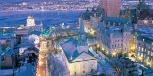 Old Quebec at night in winter.