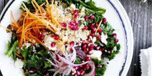Massaged kale salad with quinoa,date and pomegranate.