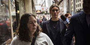 Erin Patterson flanked by her lawyers in Melbourne’s legal district last August.