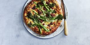 Five-ingredient smoky eggplant,broccolini and'nduja pizza recipe. 