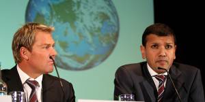 Rajasthan Royals owner Manoj Badale alongside Shane Warne at Lord’s in 2010.