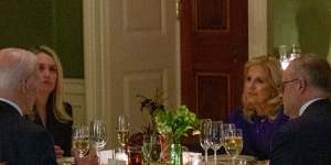 Prime Minister Anthony Albanese and his partner Jodie Haydon at a private dinner at the White House with President Joe Biden and first lady Jill Biden.