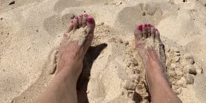 Carolyn Cummins’ toes on Balmoral Beach.