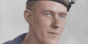 A colourised studio portrait of S/4449 Ordinary Seaman Thomas Welsby Clark. 