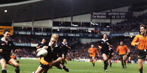 George Gregan makes a famous tackle against the All Blacks in 1994.