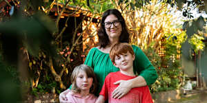 Kate Nielsen,who thinks the survey is a good idea,with her two children Maddie and Teddy.