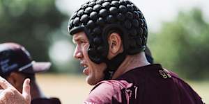 Manly’s Trbojevic is trialling the Gamegear helmet during the pre-season.