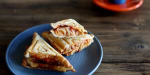 The lasagne jaffle with tomato ragu and bechamel sauce.