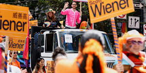 Scott Wiener participating in San Francisco’s annual Pride parade at the weekend.