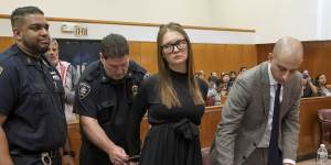 Anna Sorokin,the fake German heiress,after her sentencing to four to 12 years in prison for bilking hotels,banks and a private jet operator out of hundreds of thousands of dollars,in New York.