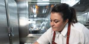 Chef Karen Martini preparing a gala dinner on board the Cunard Great Australian Culinary Voyage in early 2024.
