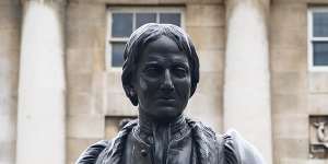 The statue of Sir Thomas Guy outside Guy's Hospital in central London.