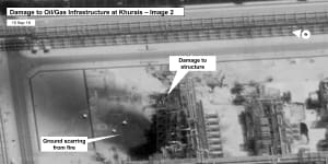 Damage to infrastructure at Saudi Aramco's Kuirais oil field in Buqyaq,Saudi Arabia. 