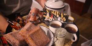 Velik’s winning porridge jaffles - a yoghurt flatbread filled with her mother’s recipe for rum bananas,with Bundaberg banana toffee rum liqueur,bananas,oatmeal and waffle seeds,tossed in Davidson plum sugar.