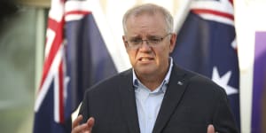 Prime Minister Scott Morrison speaking to the media during his visit to Al Minhad in the UAE to meet Australian troops.