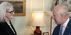 Governor-General Samantha Mostyn meets King Charles at Buckingham Palace in May. 